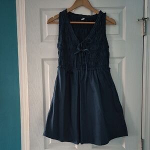 Girls Navy Blue Smocked Tank Dress